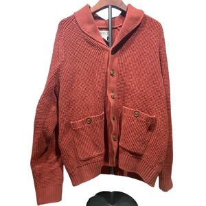 Duluth Trading Shawl Collar Waffle Knit Cardigan Sweater Grandpa Comfy Warm